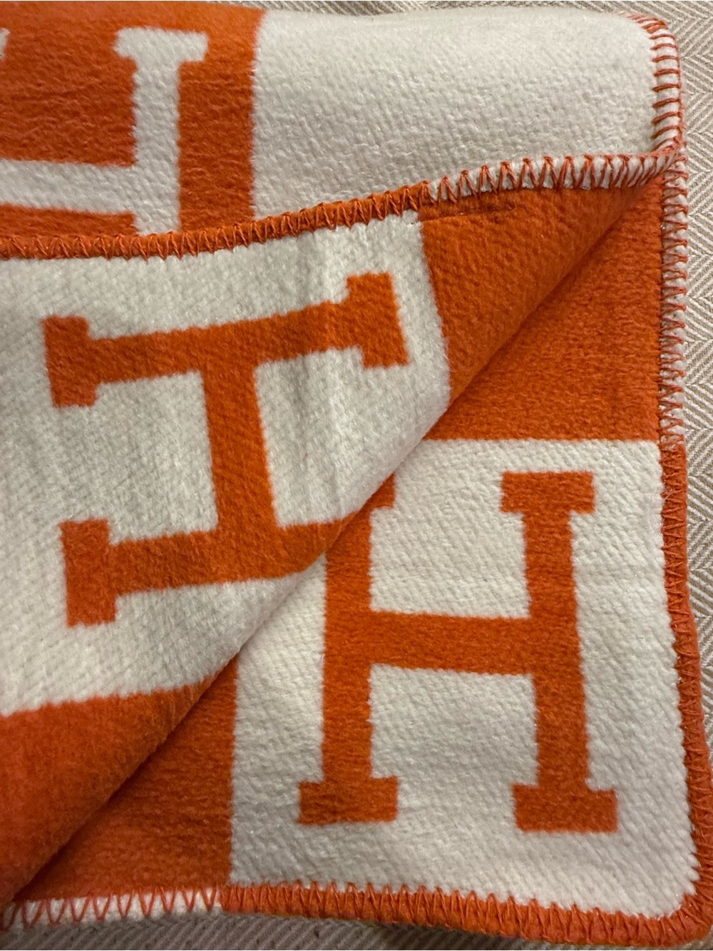 Hermes Avalon throw blanket Classic Orange/White Wool And Cashmere - Picture 4 of 7